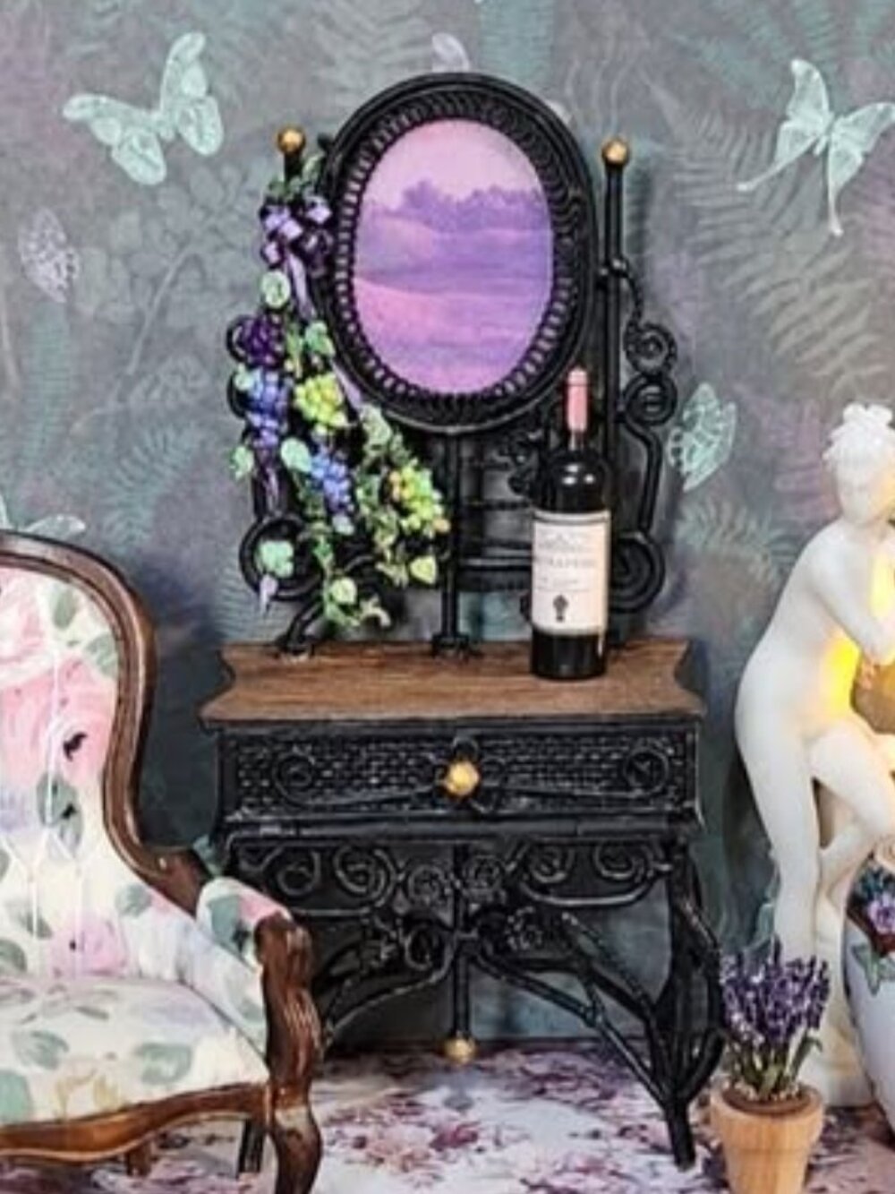 Dollhouse Miniature Metal and Clay Artisan Wine Table